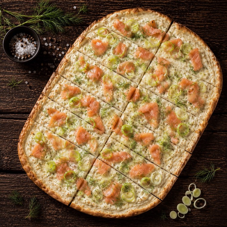 Flammkuchen Lachs und Lauch